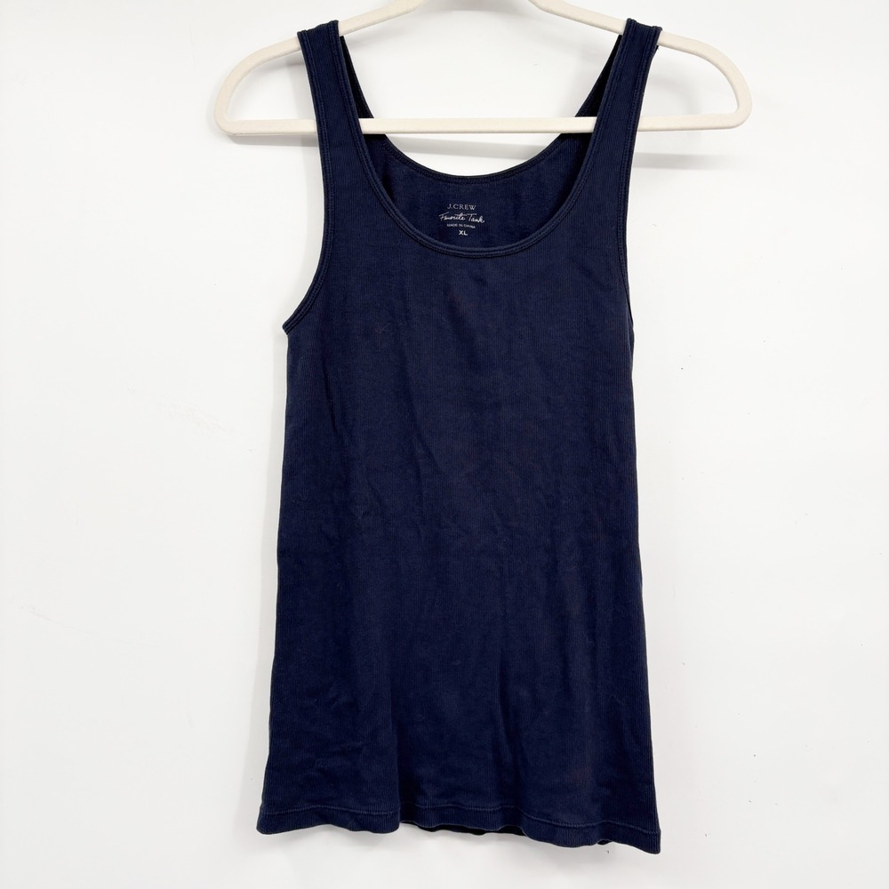 J. Crew Womens Navy Blue Ribbed Favorite Basic Tank Classic Minimalist Top XL